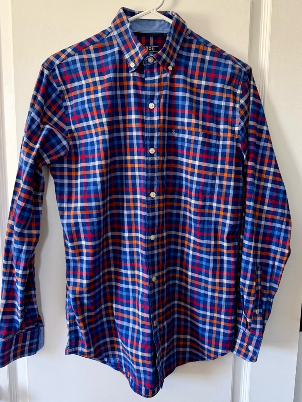 Izod Blue Red Orange Plaid Button-Down Shirt